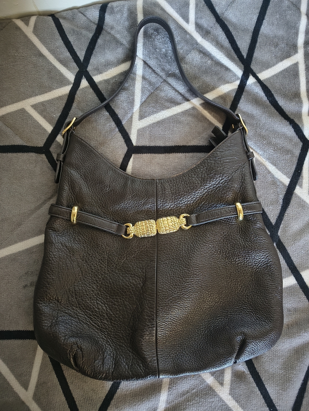 Talbots Dark Brown Leather Shoulder Bag with Gold-Tone Buckle